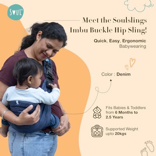 Soulslings Imbu Buckle Hip Sling Baby Carrier -100% Cotton - Denim | Baby Toddler Carrier | Baby Sling Carrier | Lightweight Sling Baby Carrier for Babies & Toddlers | Adjustable for 6 - 30 Months (Upto 20kg) - Image 2