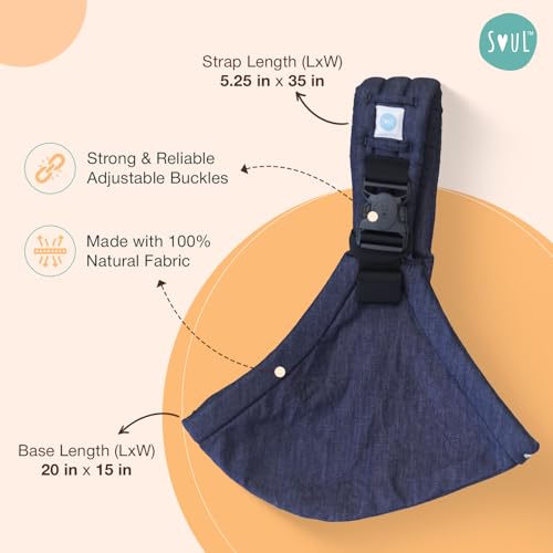 Soulslings Imbu Buckle Hip Sling Baby Carrier -100% Cotton - Denim | Baby Toddler Carrier | Baby Sling Carrier | Lightweight Sling Baby Carrier for Babies & Toddlers | Adjustable for 6 - 30 Months (Upto 20kg) - Image 4
