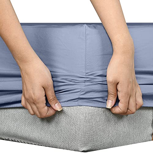 SleepyCat Fitted Bedsheet Set 100% Cotton 200TC Percale Combed Yarn with a Durable Elastic and Corner Stitch Oeko-TEX & AZO Free with 2 Standard Size Pillow Cases (King Size 78x72) Twilight Blue - Image 5