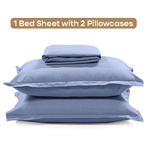 SleepyCat Fitted Bedsheet Set 100% Cotton 200TC Percale Combed Yarn with a Durable Elastic and Corner Stitch Oeko-TEX & AZO Free with 2 Standard Size Pillow Cases (King Size 78x72) Twilight Blue - Image 2