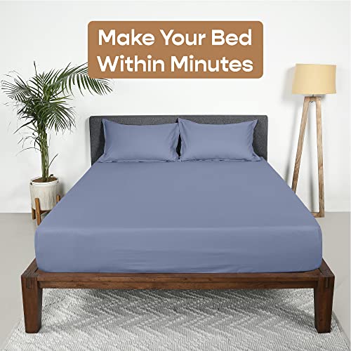 SleepyCat Fitted Bedsheet Set 100% Cotton 200TC Percale Combed Yarn with a Durable Elastic and Corner Stitch Oeko-TEX & AZO Free with 2 Standard Size Pillow Cases (King Size 78x72) Twilight Blue - Image 3