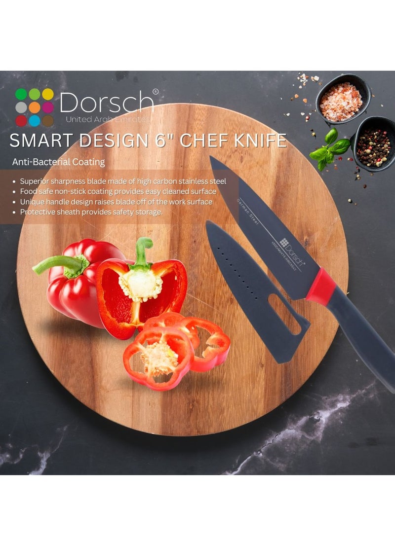 Dorsch Danish Design 6-Inch Chef Knife with High Carbon German Steel Blade | Ultra-Sharp Precision | Non-Stick Coating | Ergonomic Handle for Comfort | Anti-Rust & Durable Design | Multipurpose Cutting Tool | Protective Sheath Included | Professional Kitchen Knife - Image 3