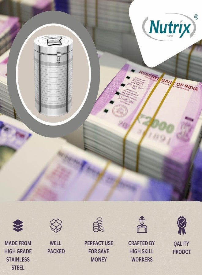 NUTRIX 100% Stainless Steel Round Shape Piggy Bank 14 cm | Money Bank Container,Piggy Banks Antique Coin Bank Box Money Organizer Gullak Coin | Money Box Silver - Image 4