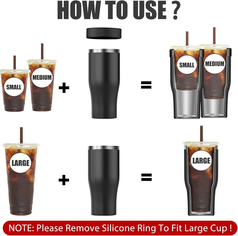 Niceyos Universal Iced Coffee Sleeve - Upgraded Double Wall Reusable Stainless Steel Holder Sleeves Insulator for Cold Drinks Fits Starbucks Dunkin Donuts McDonalds Small Medium Large Cups (Black) - Image 2