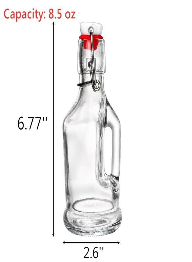 تيبري مجموعة تيبيري من 10 زجاجات زجاجية بغطاء متأرجح، سعة 8.5 أونصة، شفافة، لتخمير البيرة والكومبوتشا، مع غطاء محكم الإغلاق، زجاجة تخمير بغطاء قلاب ومقبض لمشروبات الكفير والزيت والخل وخلاصة الفانيليا والمشروبات الغازية - Image 2