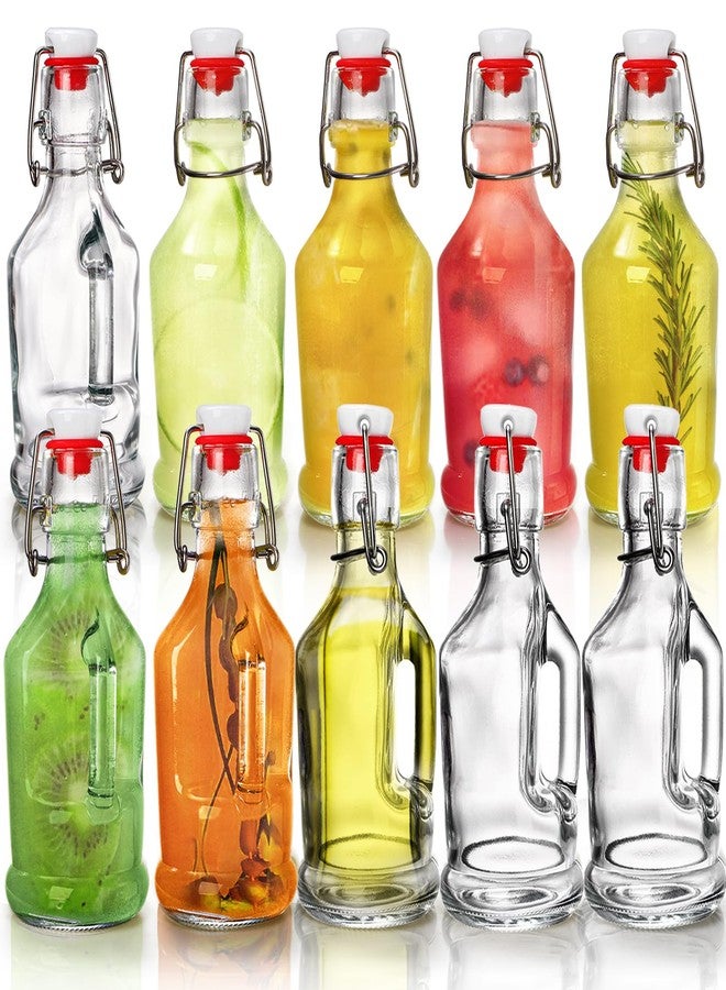 تيبري مجموعة تيبيري من 10 زجاجات زجاجية بغطاء متأرجح، سعة 8.5 أونصة، شفافة، لتخمير البيرة والكومبوتشا، مع غطاء محكم الإغلاق، زجاجة تخمير بغطاء قلاب ومقبض لمشروبات الكفير والزيت والخل وخلاصة الفانيليا والمشروبات الغازية - Image 1