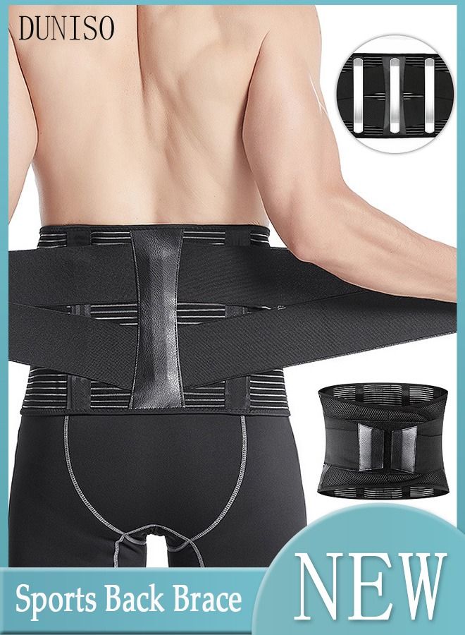 DUNISO Sports Back Brace for Men and Women - Breathable Waist Lumbar Lower Back Support Belt for Sciatica, Herniated Disc, Scoliosis Back Pain Relief, Heavy lifting, with Dual Adjustable Straps - Image 1