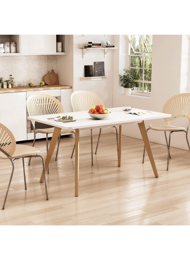 سحابة طاولة طعام بطول 150 سم - طاولة طعام بيضاء بأرجل خشبية، تتسع من 4 إلى 6 أشخاص - سطح من القشرة البيضاء شبه اللامعة وأرجل من خشب الزان - أثاث غرفة طعام عصري وبسيط - Image 4