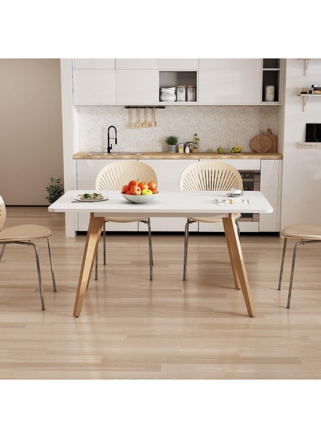 سحابة طاولة طعام بطول 150 سم - طاولة طعام بيضاء بأرجل خشبية، تتسع من 4 إلى 6 أشخاص - سطح من القشرة البيضاء شبه اللامعة وأرجل من خشب الزان - أثاث غرفة طعام عصري وبسيط - Image 5