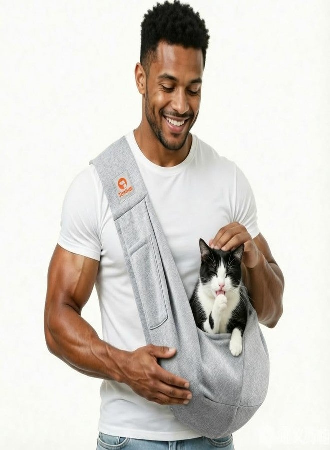Tomkas Small Dog Sling Carrier - Cat Sling Carrier - Classic Pocket & Classic Strap - for 2-7 lbs Pets(Grey) - Image 1