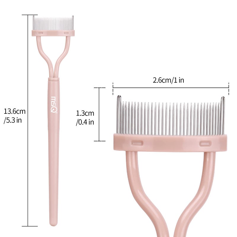 MSQ Eyelash Separator Eyelash Comb Lash Separator Tool MSQ Mascara Brush Eyelash Brush Separator Mascara Comb Arc Designed Mascara Applicator With Cover Naked Pink (1PCS) - Image 4