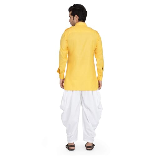 Royal Kurta كُرتا ملكي للرجال من الكتان مع طقم سالوار (44، أصفر) - Image 2