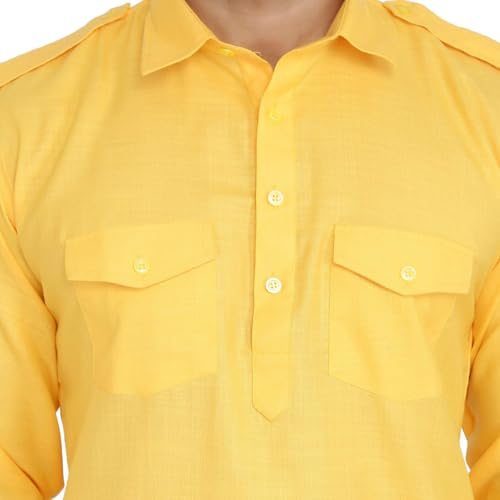 Royal Kurta كُرتا ملكي للرجال من الكتان مع طقم سالوار (44، أصفر) - Image 5