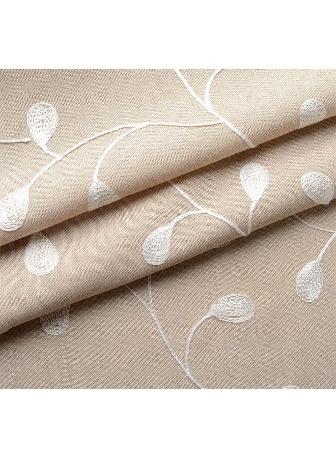 MIUCO Floral Embroidered Semi Sheer Curtains Faux Linen Grommet Curtains for Kitchen 52 x 84 Inch 2 Panels Linen - Image 5