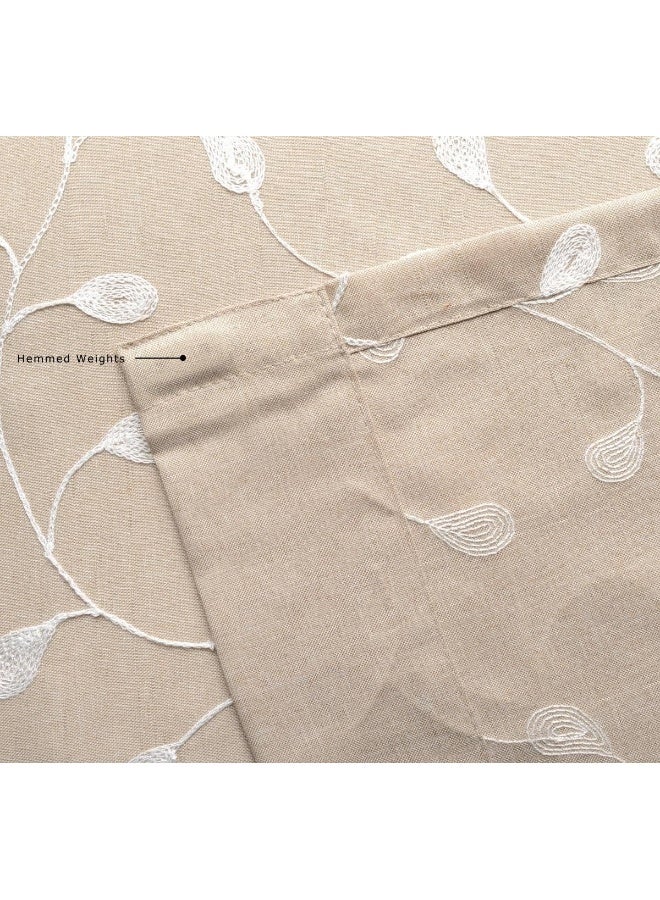 MIUCO Floral Embroidered Semi Sheer Curtains Faux Linen Grommet Curtains for Kitchen 52 x 84 Inch 2 Panels Linen - Image 3