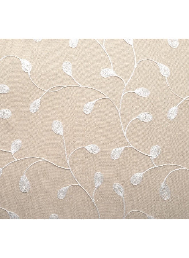 MIUCO Floral Embroidered Semi Sheer Curtains Faux Linen Grommet Curtains for Kitchen 52 x 84 Inch 2 Panels Linen - Image 2