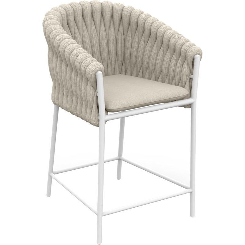 Outdoor counter stool with seat cushion for patio use, metal frame in matte black finish, weather-resistant fabric cushion in charcoal gray, stackable and rust-proof design - Image 4