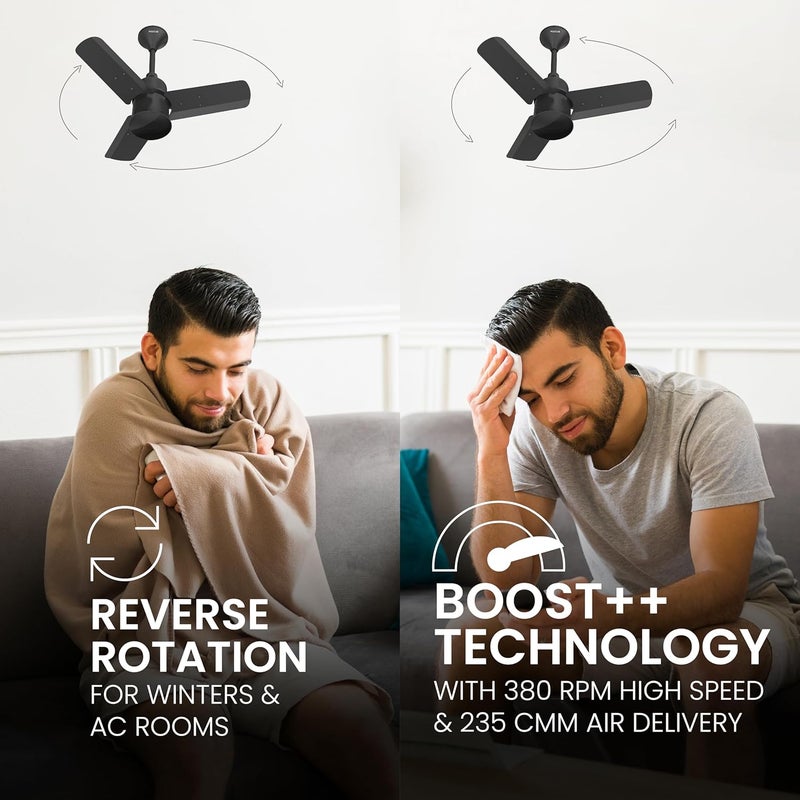 Polycab Silencio Mini 600mm 5Star BLDC Remote Ceiling fan for home 55 Energy Saving 100 Copper High Speed 25 Speed Setting Reversable Timer 4yr WarrantyMatt Black - Image 4