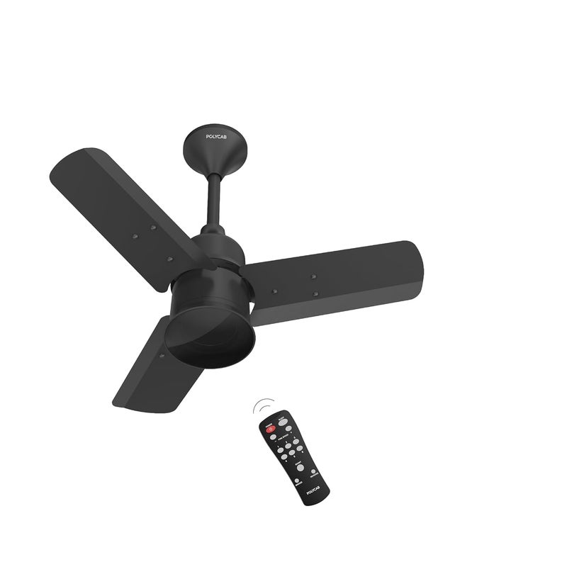 Polycab Silencio Mini 600mm 5Star BLDC Remote Ceiling fan for home 55 Energy Saving 100 Copper High Speed 25 Speed Setting Reversable Timer 4yr WarrantyMatt Black - Image 1