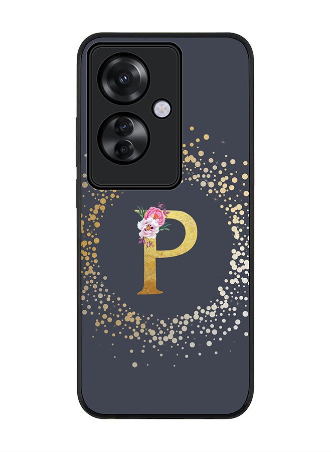 Stylizedd Rugged Black edge case for Oppo Reno11 F / Oppo F25 Pro 5G, Slim fit Soft Cover - Custom Monogram Initial Letter Floral Pattern Alphabet - P (Grey) - Image 1