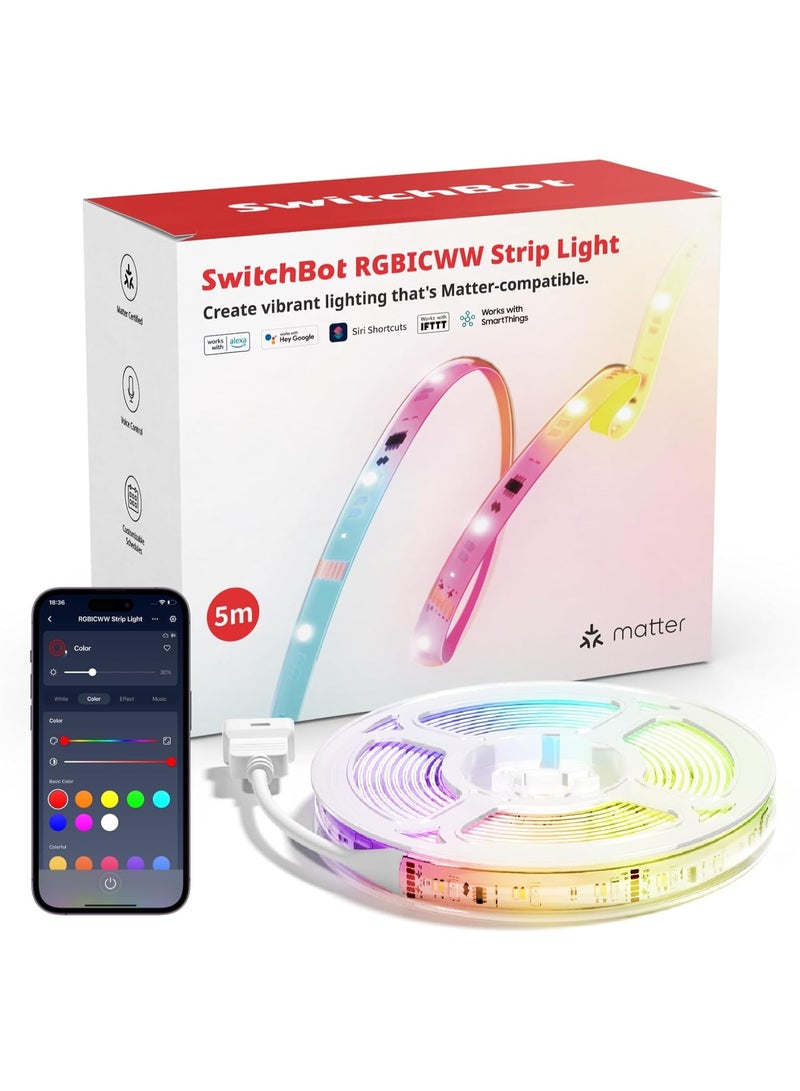 SwitchBot M Neon LED Strip Light – 72 LEDs/m, 16 Million Colors, Flexible RGB Color Changing LED, Music Sync, App & Remote Control, DIY Home Decor, Gaming Room, Bedroom, TV Backlight, Matter Smart Control, 2.4GHz Wi-Fi + Bluetooth 4.2 - Image 1