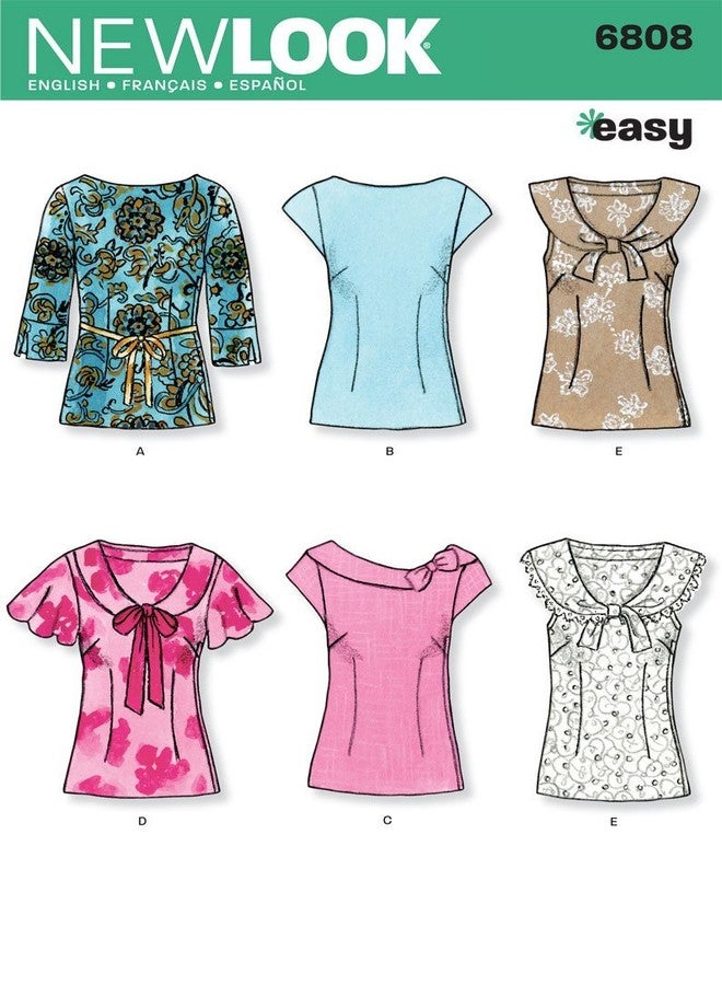 New Look Sewing Pattern 6808 Misses Tops, Size A (8-10-12-14-16-18) - Image 1