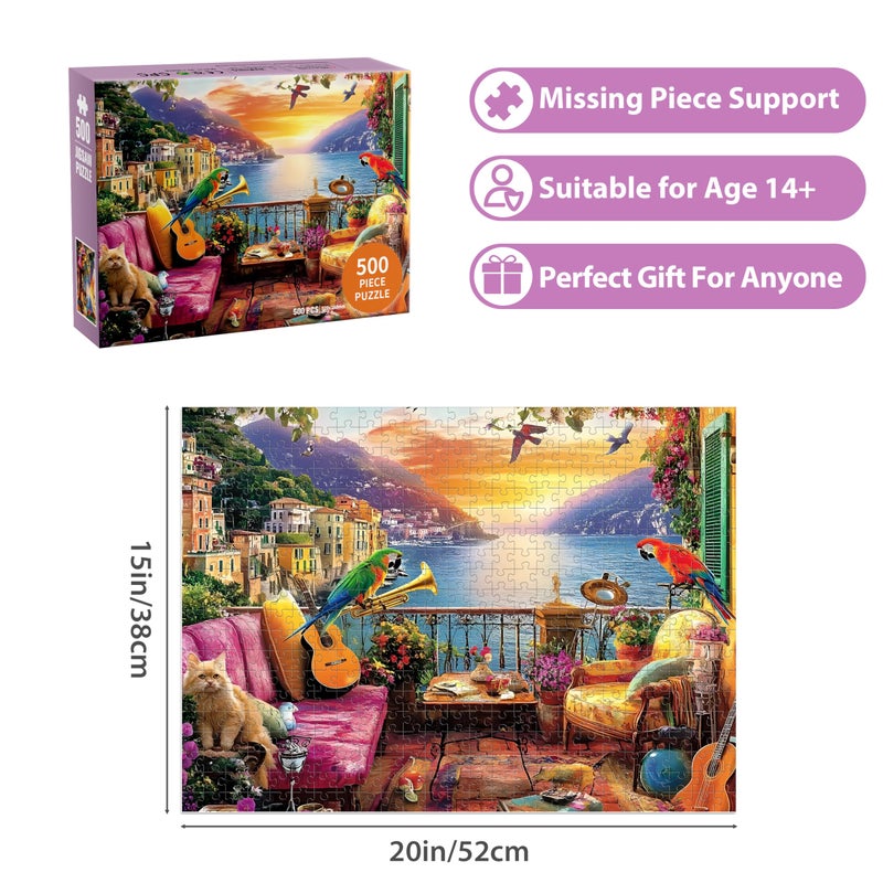 Jeacirio 500 Piece Puzzles for Adults, Parrot Jigsaw Puzzle 500 Pieces for Adults Seniors, Nature Landscape Puzzles 500 Pieces for Adult, Holiday Party Gifts, Fun Challenging Family Games 20.5×15 in - Image 2