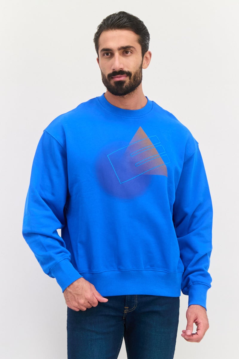 ESPRIT Men Crew Neck Graphic Print Long Sleeves Sweatshirt, Blue - Image 1