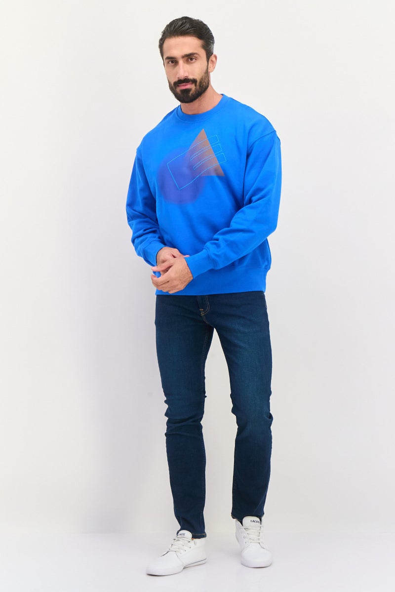 ESPRIT Men Crew Neck Graphic Print Long Sleeves Sweatshirt, Blue - Image 4