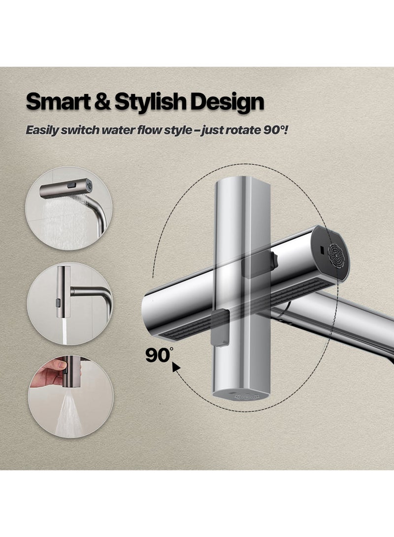 ABJ Stainless Steel Kitchen Faucet with Pull Down Sprayer – Waterfall Spout, Single Handle, 3-Function Commercial Sink Faucet with 360° Swivel and Retractable Hose - Image 4