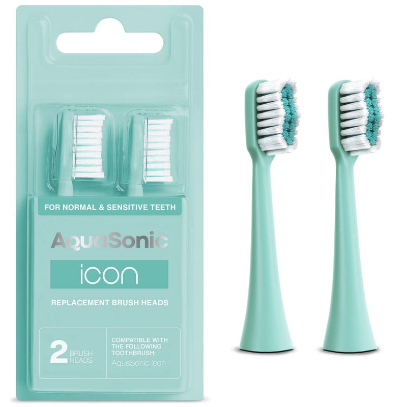 AquaSonic Genuine Icon Replacement Brush Heads | Compatible with AquaSonic Icon Toothbrush | 2 Brush Heads | for Normal & Sensitive Teeth (Mint) - Image 1