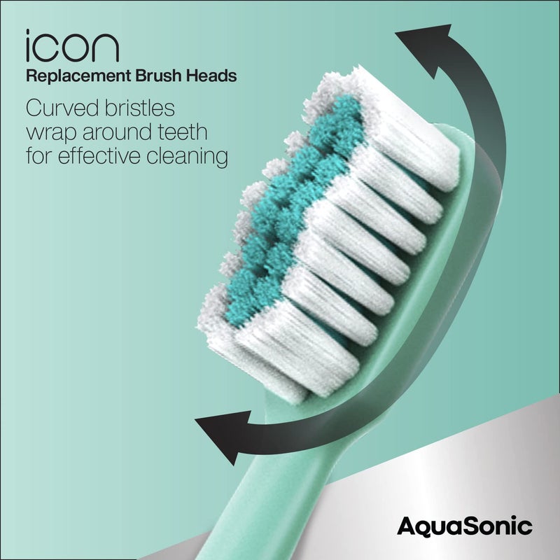 AquaSonic Genuine Icon Replacement Brush Heads | Compatible with AquaSonic Icon Toothbrush | 2 Brush Heads | for Normal & Sensitive Teeth (Mint) - Image 3
