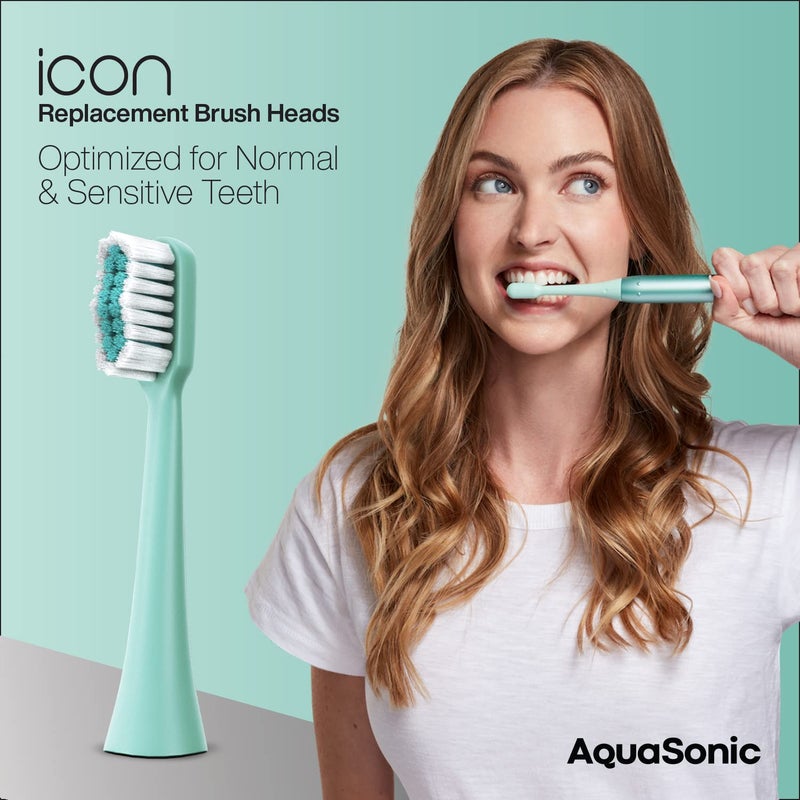 AquaSonic Genuine Icon Replacement Brush Heads | Compatible with AquaSonic Icon Toothbrush | 2 Brush Heads | for Normal & Sensitive Teeth (Mint) - Image 2