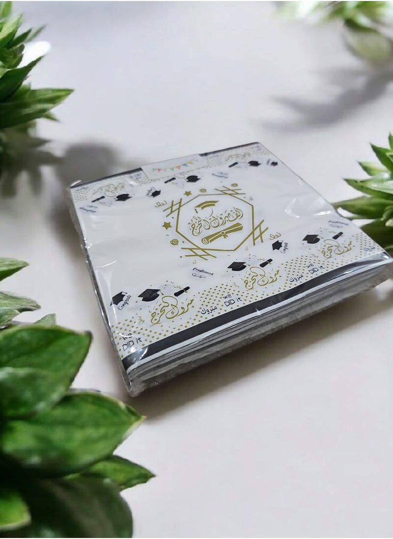 Bouquet of +40 luxurious white handkerchiefs with the phrase "Congratulations on Graduation", "Congratulations on Graduation" for the occasion of success and graduation, schools, institutes, colleges, universities, educational institutions.