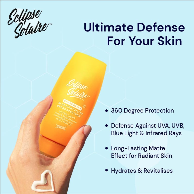 YUDERMA Eclipse Solaire Active Mattifying Sunscreen SPF 50 PA  No White Cast  UVAB Blue Light Protection  NonGreasy  All Skin Types 60ml - Image 5
