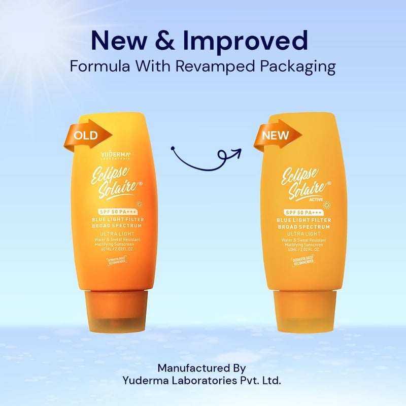 YUDERMA Eclipse Solaire Active Mattifying Sunscreen SPF 50 PA  No White Cast  UVAB Blue Light Protection  NonGreasy  All Skin Types 60ml - Image 3