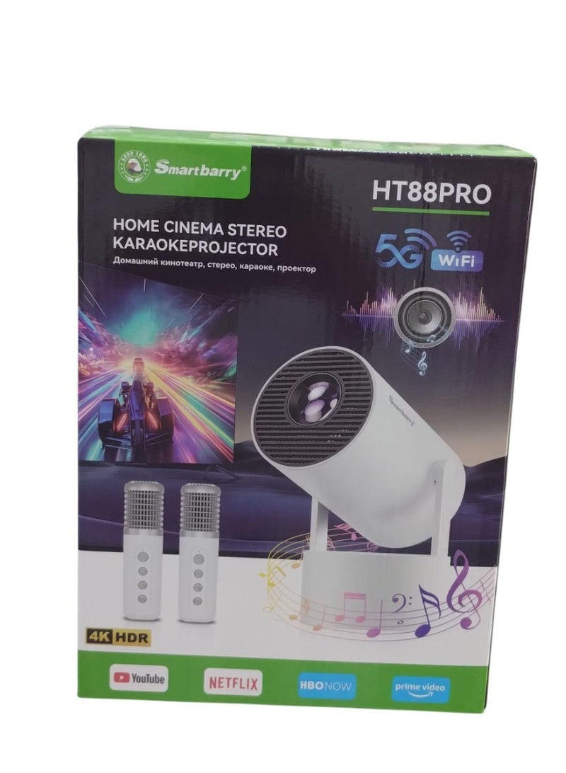 Smartbarry HT88 Pro 4K Portable Smart Projector Complete 3-in-1 Entertainment System Combines a Home Theater, Speaker with 2 Wireless Microphones and Karaoke System - Image 2