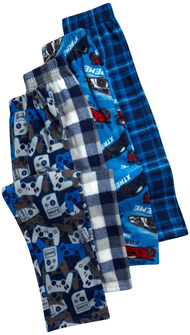 Mad Game Boys Pajama Pants - 4 Pack Boys Sleepwear Soft Micro Polar Fleece Elastic Waist Plaid Pajama Pants for Kids, Size 16-18, Video Games/Racecars/Plaid - Image 4