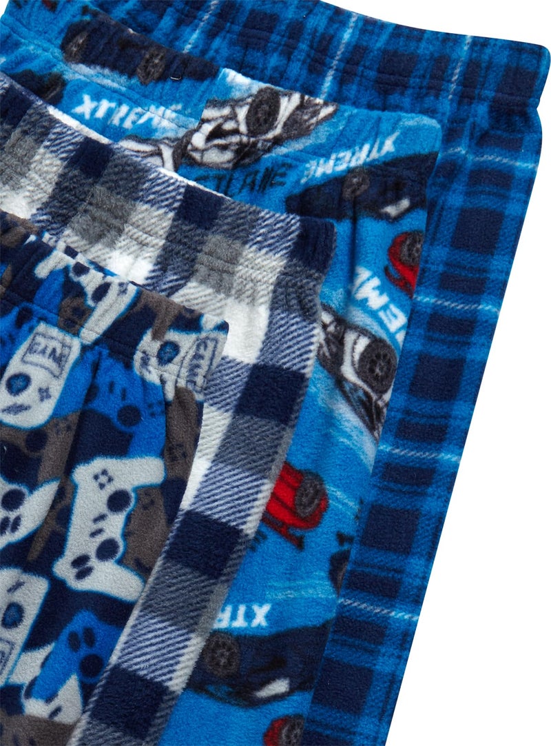 Mad Game Boys Pajama Pants - 4 Pack Boys Sleepwear Soft Micro Polar Fleece Elastic Waist Plaid Pajama Pants for Kids, Size 16-18, Video Games/Racecars/Plaid - Image 5