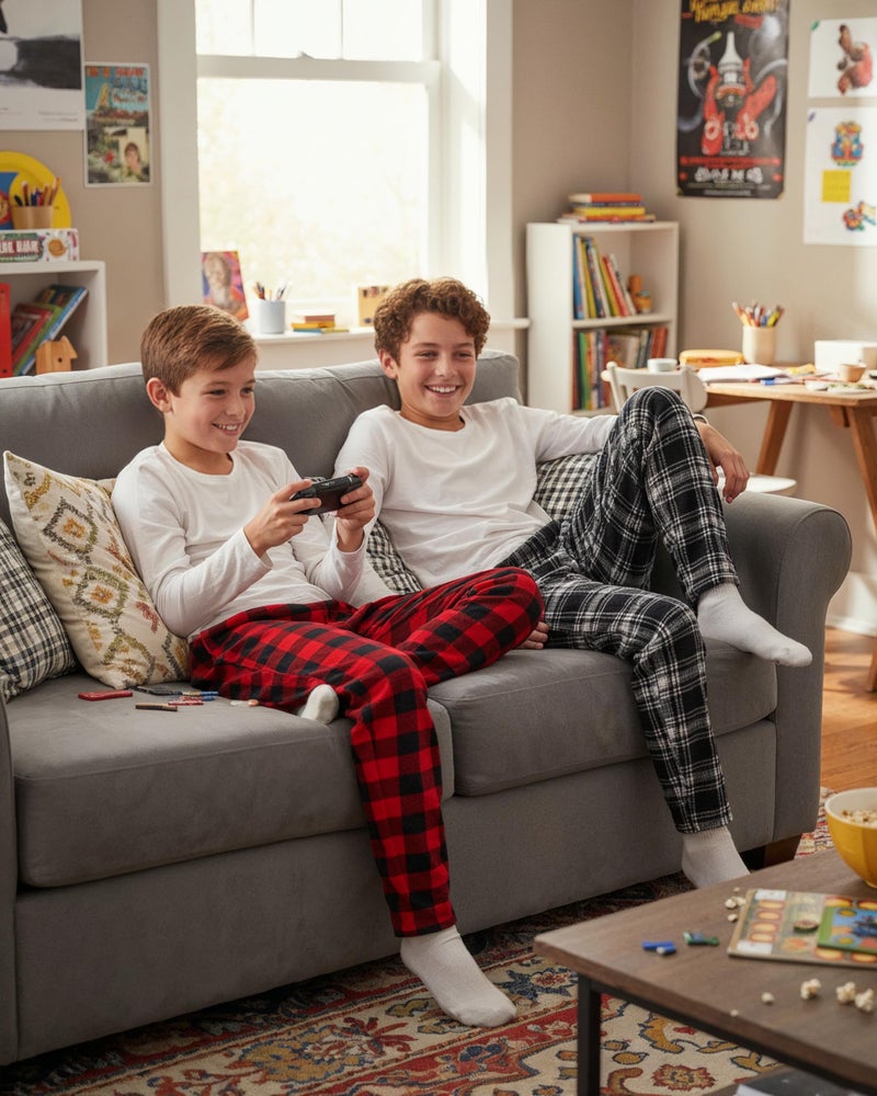 Mad Game Boys Pajama Pants - 4 Pack Boys Sleepwear Soft Micro Polar Fleece Elastic Waist Plaid Pajama Pants for Kids, Size 16-18, Video Games/Racecars/Plaid - Image 3