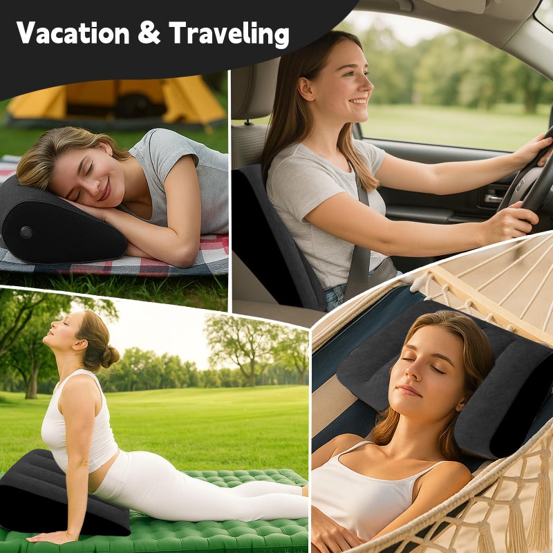 Prosixtoy Portable Wedge Pillow Inflatable Cushion - Body Positioners Lightweight Wedge Pillow for Sleeping, Leg Elevation, Use in Bed, Travel, Camping, Fast Inflating Deflation (Black) - Image 2