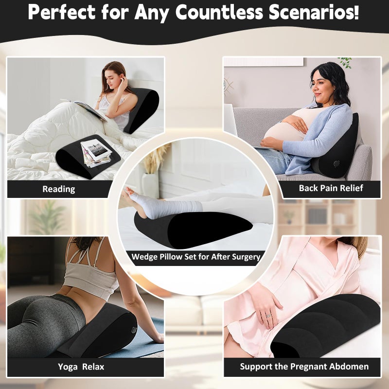 Prosixtoy Portable Wedge Pillow Inflatable Cushion - Body Positioners Lightweight Wedge Pillow for Sleeping, Leg Elevation, Use in Bed, Travel, Camping, Fast Inflating Deflation (Black) - Image 3