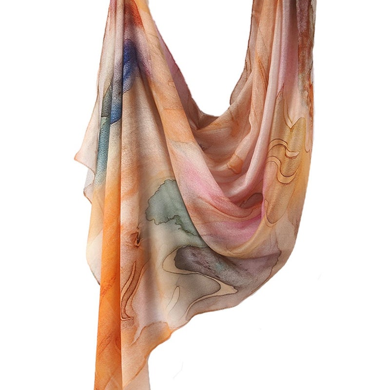 Best-Selling Watercolor Tie-Dye Cotton Scarf - Satin Polyester Long Wrap, Turkish Headscarf
