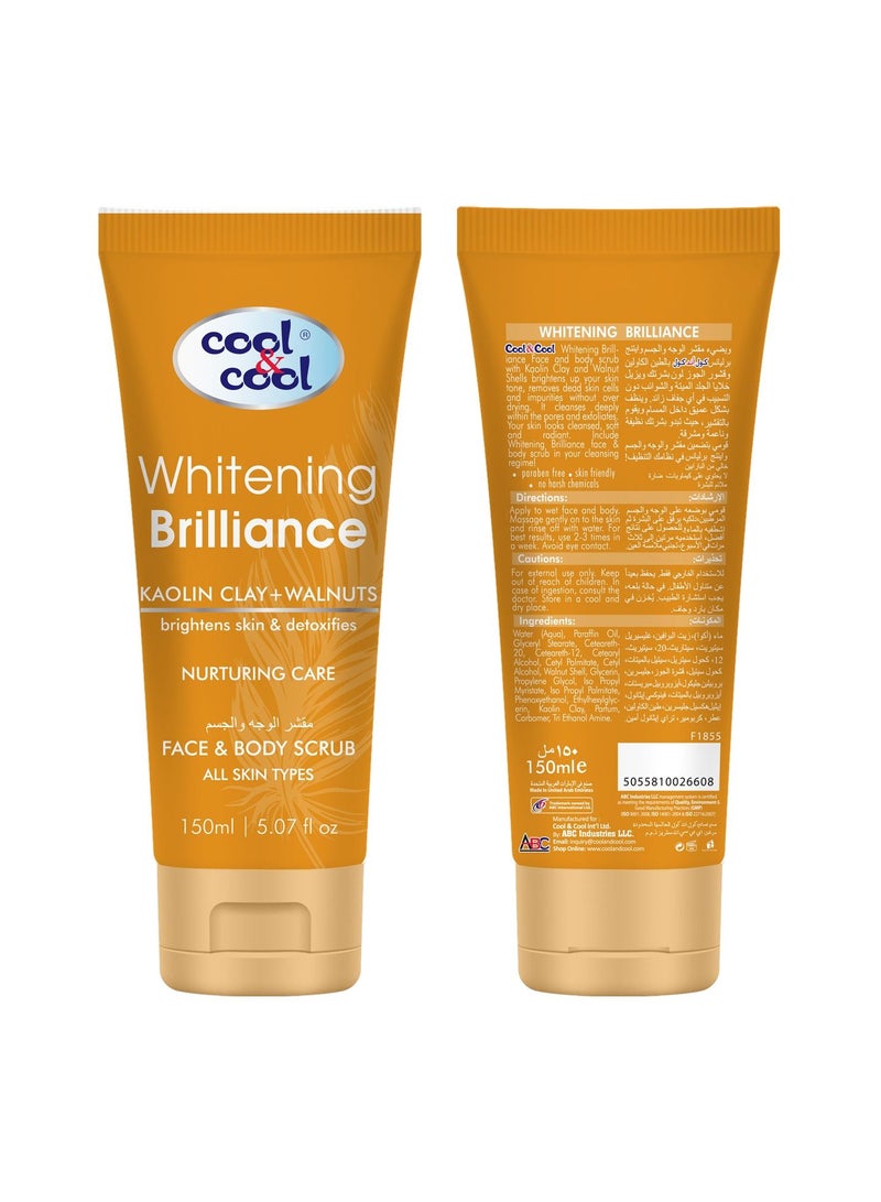 Cool & Cool Whitening Brilliance Face & Body Scrub for All Skin Types | Kaolin Clay & Walnuts detoxifies & brightens skin, 150ml - Image 2