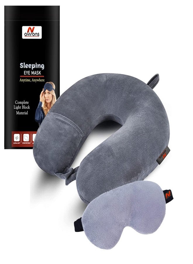Avirons Neck Pillow Rest Cushion with Sleeping Eye mask for Travel in Flight car Train Airplane for Men and Women | Comfortable Velvet Sleeping Eye mask Head Rest Pillow - Image 1