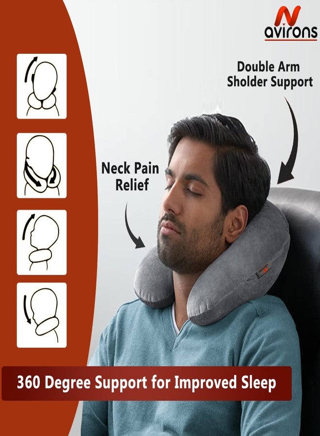 Avirons Neck Pillow Rest Cushion with Sleeping Eye mask for Travel in Flight car Train Airplane for Men and Women | Comfortable Velvet Sleeping Eye mask Head Rest Pillow - Image 2