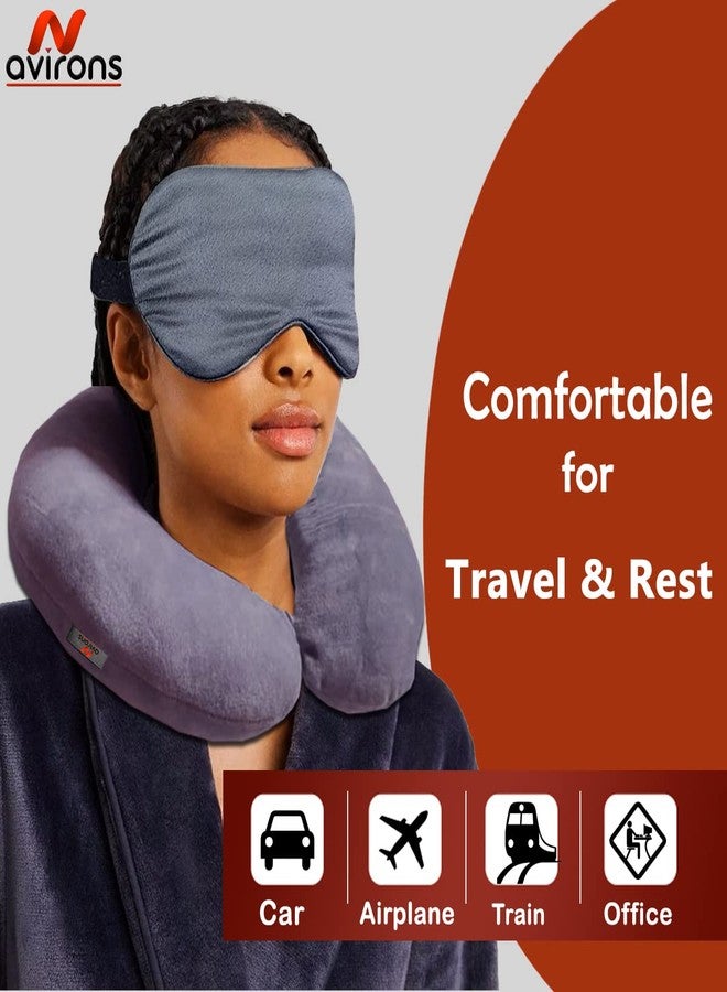 Avirons Neck Pillow Rest Cushion with Sleeping Eye mask for Travel in Flight car Train Airplane for Men and Women | Comfortable Velvet Sleeping Eye mask Head Rest Pillow - Image 4