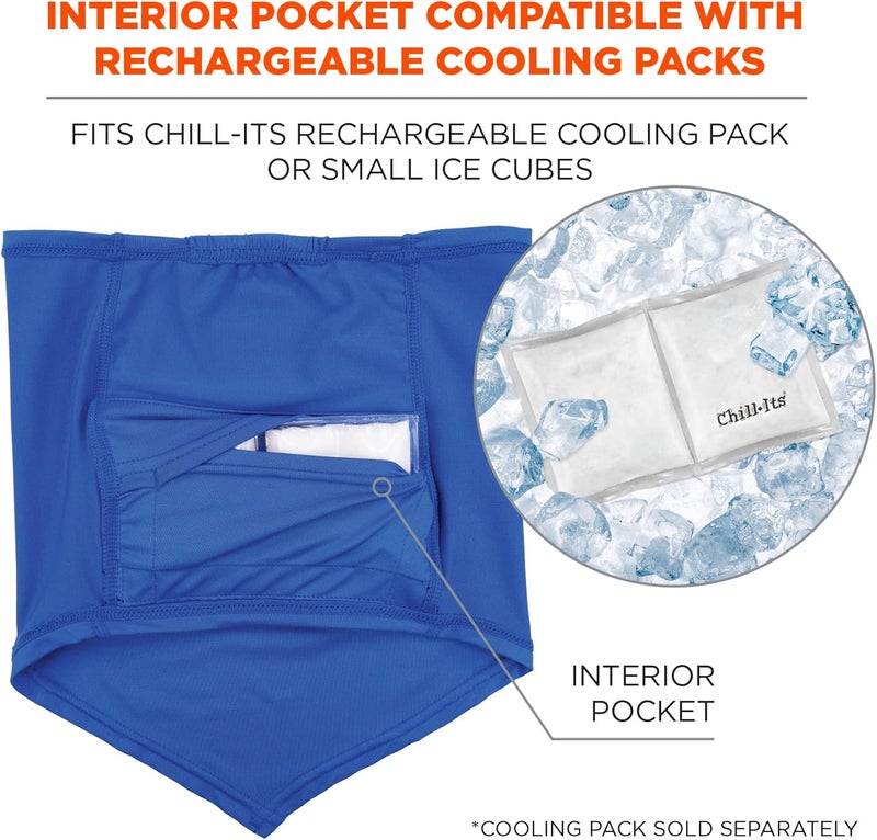 Ergodyne Chill Its 6483 Cooling Neck Gaiter Bandana with Pocket for Ice or 6283 Phase Change Cool Pack UPF 50 Sun ProtectionBlue LargeXLarge - Image 4