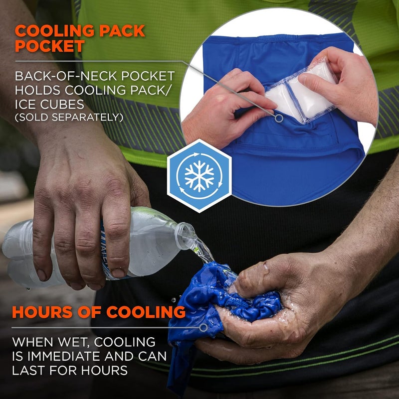 Ergodyne Chill Its 6483 Cooling Neck Gaiter Bandana with Pocket for Ice or 6283 Phase Change Cool Pack UPF 50 Sun ProtectionBlue LargeXLarge - Image 3