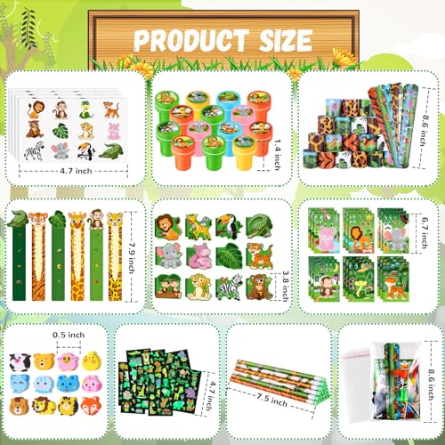 BenLouis 240Pcs Jungle Safari Party Favors Zoo Animals Sticker Stampers Slap Bracelets School Stationery Set Bulk Classroom Prizes for Kids Wild One Party Baby Shower Goodie Bags Fillers - Image 3